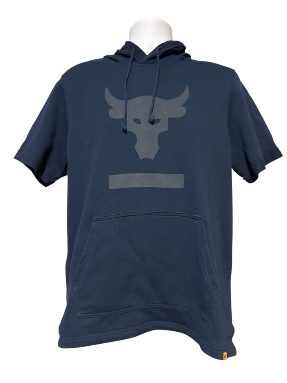 Under Armour Project Rock Men’s Navy Blue Short Sleeve Hoodie with Bull Logo L